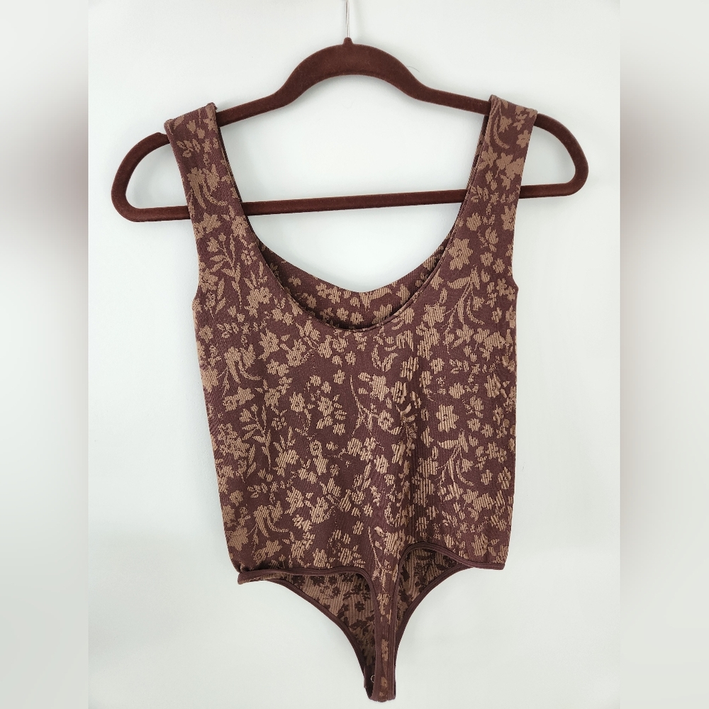 Free People Floral Bodysuit in Brown and Tan